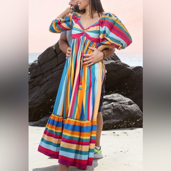 Farm Rio Striped Scarf Maxi Dress, M - Picture 1 of 4